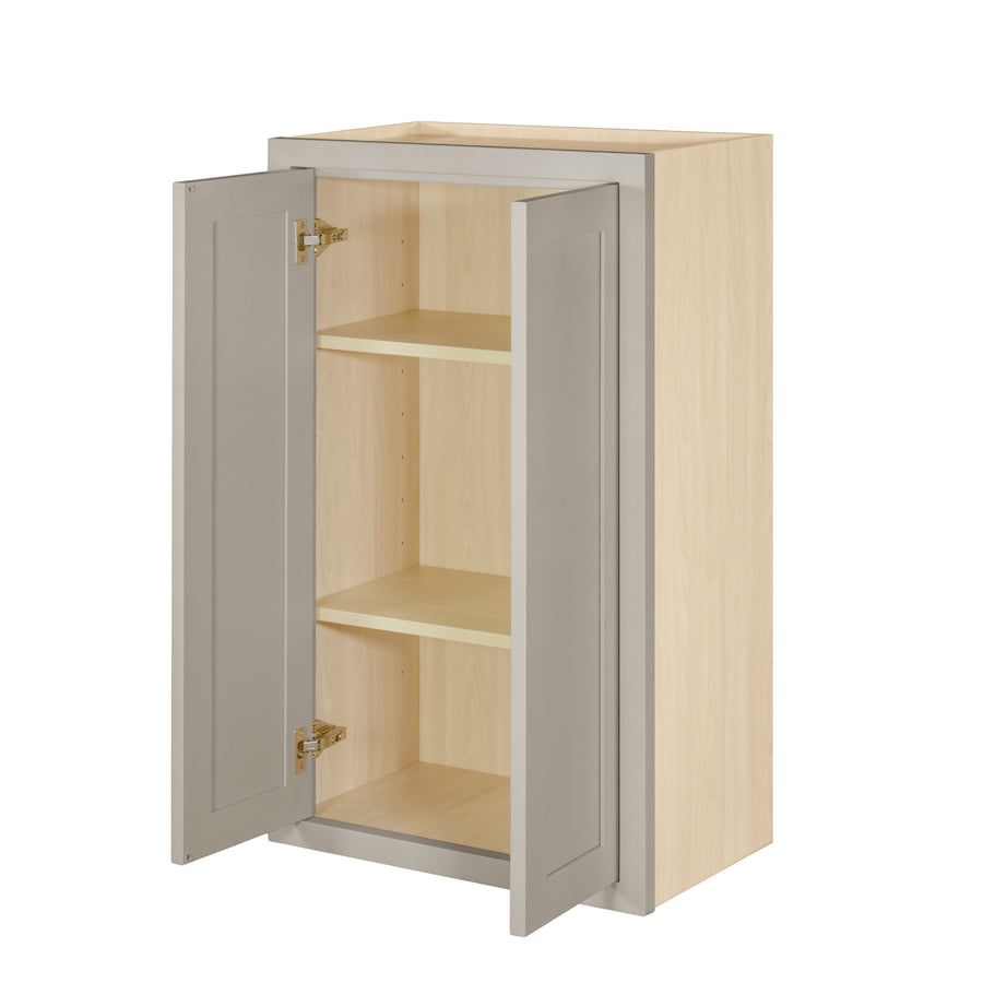 39" Tall Tuscan Gray Inset Shaker Wall Cabinet - Double Door 24", 27", 30", 33" & 36" Wide