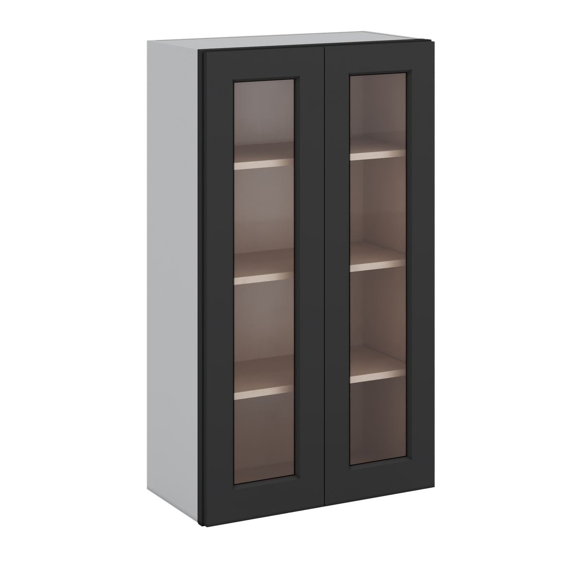 Double Door 24", 27", 30", 33" & 36" - 42" Tall Wall Cabinet Black Shaker 1-1/4" Overlay Glass Ready Wall Cabinet -