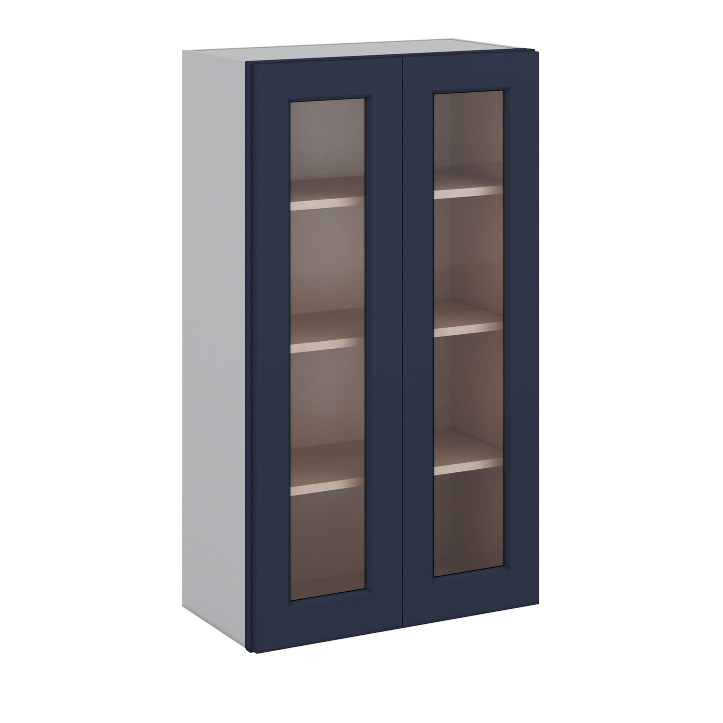 42" Tall NB29 Naval Blue Shaker 1-1/4" Overlay Glass Ready Wall Cabinet - Double Door 24", 27", 30", 33", 36"