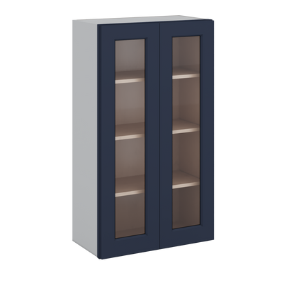 42" Tall NB29 Naval Blue Shaker 1-1/4" Overlay Glass Ready Wall Cabinet - Double Door 24", 27", 30", 33", 36"