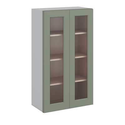 42" Tall Green Shaker 1-1/4" Overlay Glass Ready Wall Cabinet - Double Door 24", 27", 30", 33", 36"