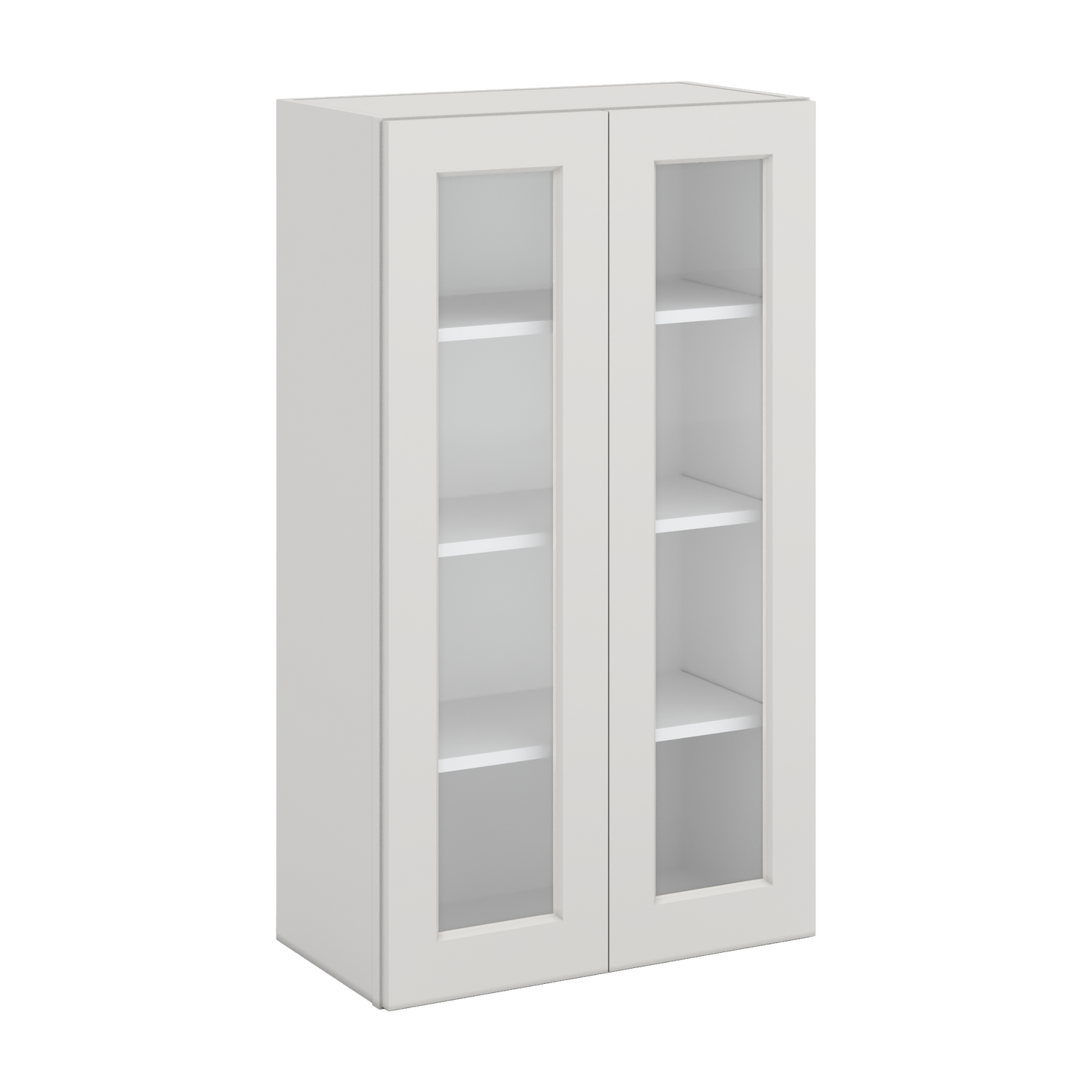 42" Tall 2WS White Shaker 1-1/4" Overlay Glass Ready Wall Cabinet - Double Door 24", 27", 30", 33", 36"