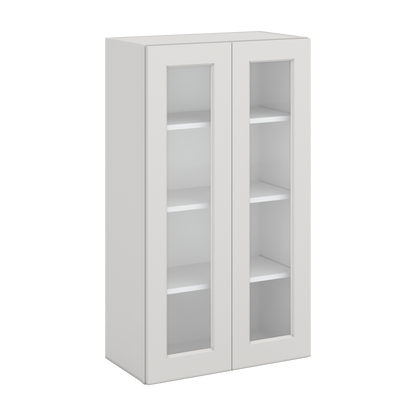 42" Tall 2WS White Shaker 1-1/4" Overlay Glass Ready Wall Cabinet - Double Door 24", 27", 30", 33", 36"