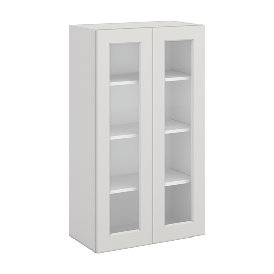 42" Tall White Shaker 1-1/4" Overlay Glass Ready Wall Cabinet - Double Door 24", 27", 30", 33", 36"