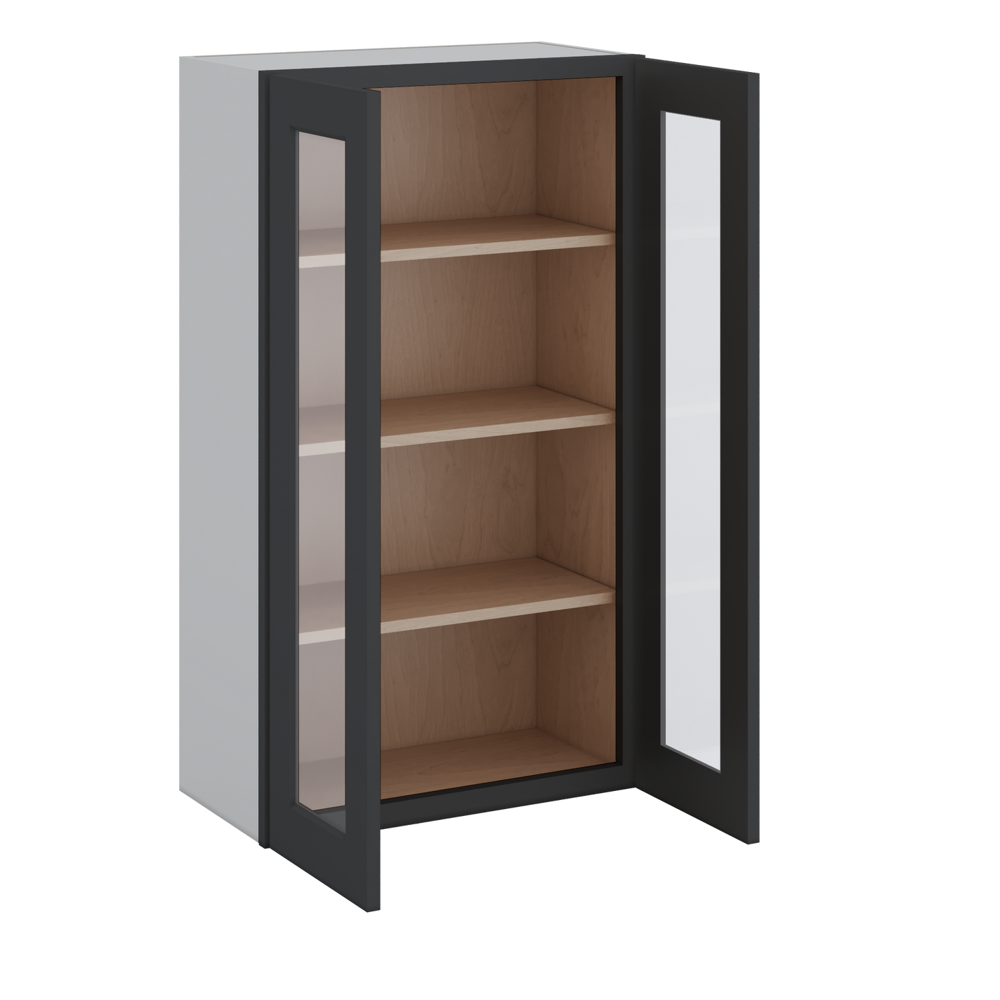 Double Door 24", 27", 30", 33" & 36" - 42" Tall Wall Cabinet Black Shaker 1-1/4" Overlay Glass Ready Wall Cabinet -