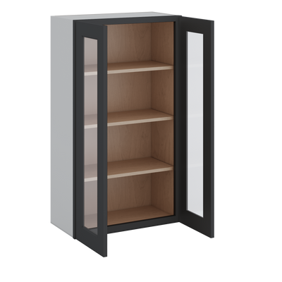 42" Tall Wall Cabinet 15HNS Hermosa Noir Black Shaker 1-1/4" Overlay Glass Ready Wall Cabinet - Double Door 24", 27", 30", 33", 36"