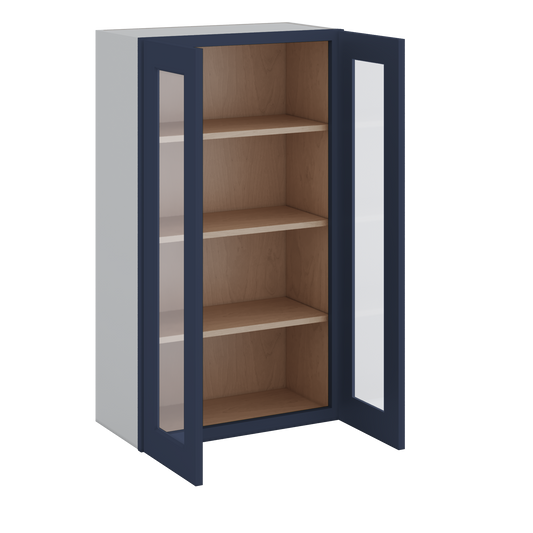 42" Tall NB29 Naval Blue Shaker 1-1/4" Overlay Glass Ready Wall Cabinet - Double Door 24", 27", 30", 33", 36"