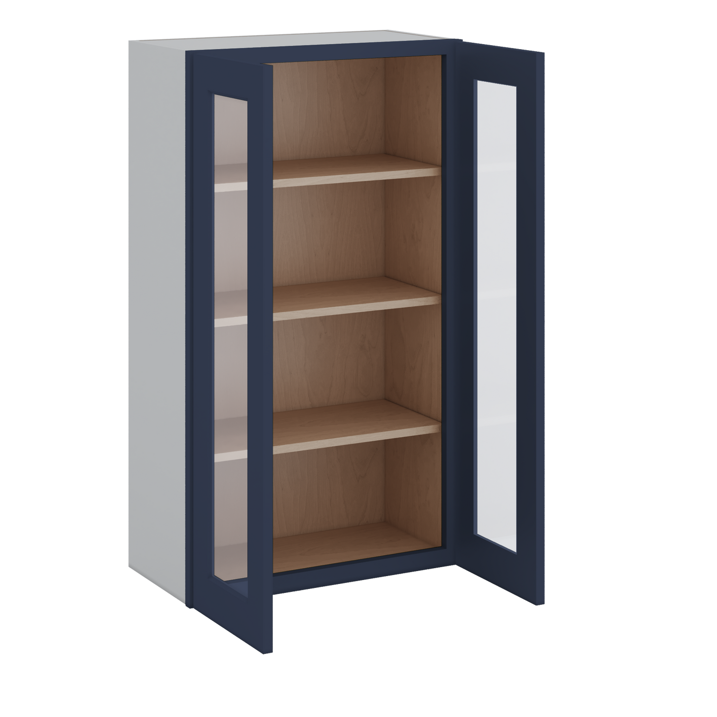 42" Tall NB29 Naval Blue Shaker 1-1/4" Overlay Glass Ready Wall Cabinet - Double Door 24", 27", 30", 33", 36"