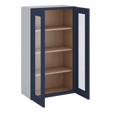 42" Tall 29NB Naval Blue Shaker 1-1/4" Overlay Glass Ready Wall Cabinet - Double Door 24", 27", 30", 33", 36"
