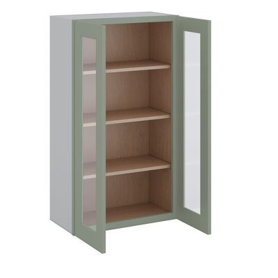 42" Tall Green Shaker 1-1/4" Overlay Glass Ready Wall Cabinet - Double Door 24", 27", 30", 33", 36"