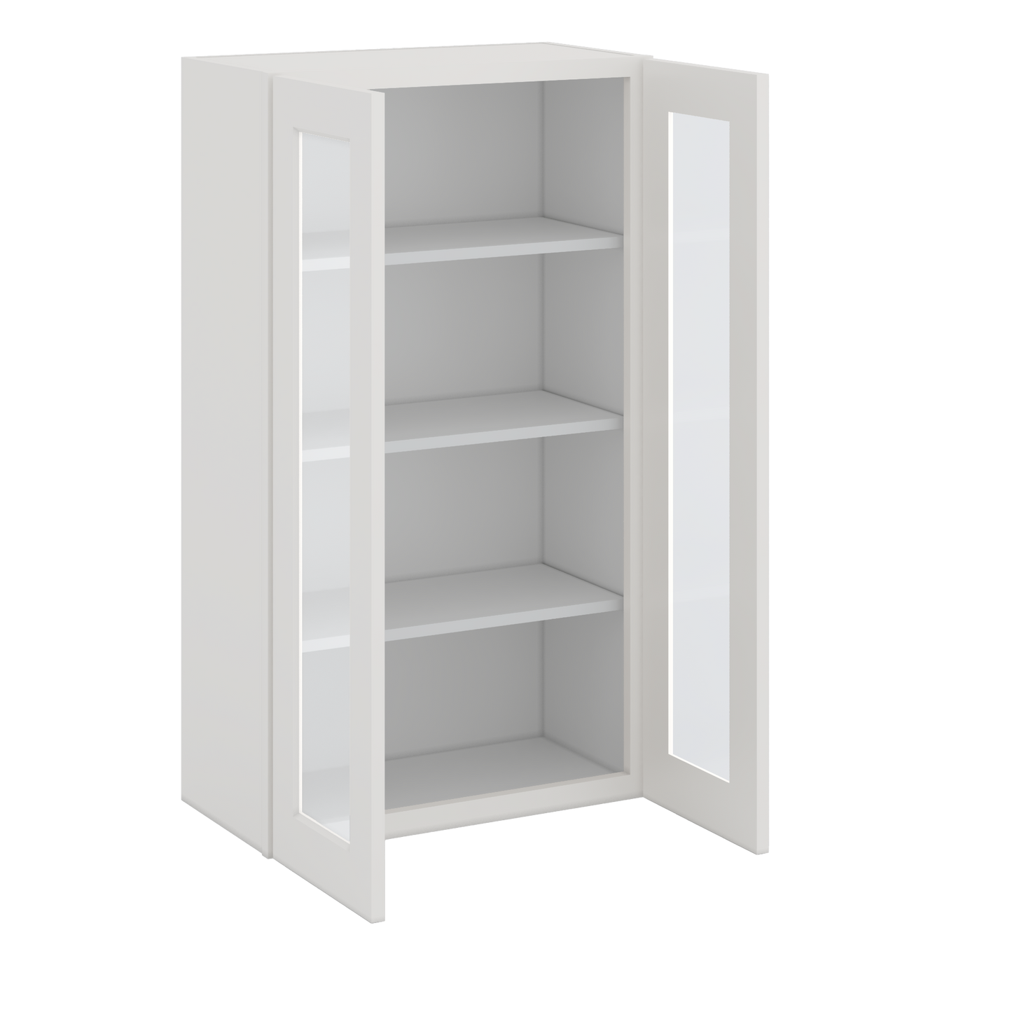 42" Tall 2WS White Shaker 1-1/4" Overlay Glass Ready Wall Cabinet - Double Door 24", 27", 30", 33", 36"