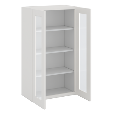 42" Tall 2WS White Shaker 1-1/4" Overlay Glass Ready Wall Cabinet - Double Door 24", 27", 30", 33", 36"