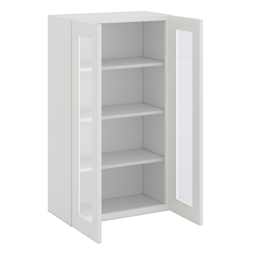 42" Tall White Shaker 1-1/4" Overlay Glass Ready Wall Cabinet - Double Door 24", 27", 30", 33", 36"