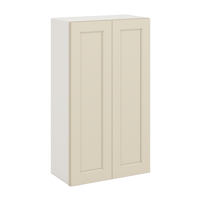 42" Tall Manhattan Cream Shaker 1-1/4" Overlay Wall Cabinet - Double Door 24", 27", 30", 33", 36"