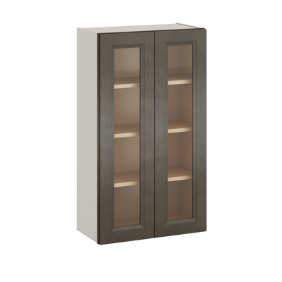 42" Tall Huntington Cinder Double Shaker Glass Ready Wall Cabinet - Double Door 24", 27", 30", 33", 36"