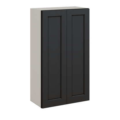 42" Tall Wall Cabinet 15HNS Hermosa Noir Black Shaker 1-1/4" Overlay - Double Door 24", 27", 30", 33", 36"