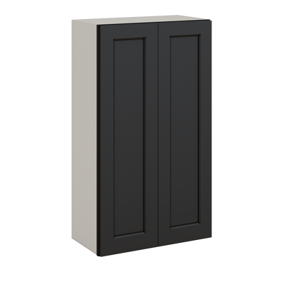 42" Tall Wall Cabinet 15HNS Hermosa Noir Black Shaker 1-1/4" Overlay - Double Door 24", 27", 30", 33", 36"