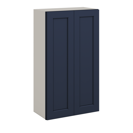 42" Tall NB29- Naval Blue Shaker 1-1/4" Overlay Wall Cabinet - Double Door 24", 27", 30", 33", 36"