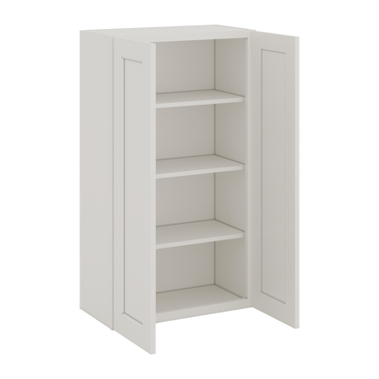 40" Tall 2WS White Shaker 1-1/4" Overlay Wall Cabinet - Double Door 24", 27", 30", 33", 36"