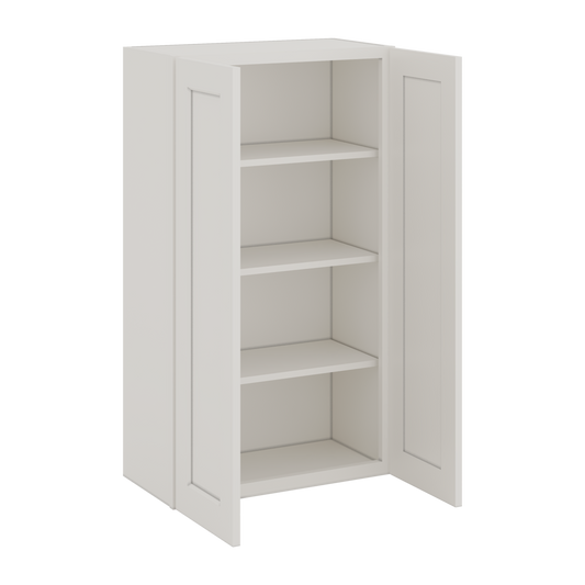 42" Tall White Shaker 1-1/4" Overlay Wall Cabinet - Double Door 24", 27", 30", 33", 36"