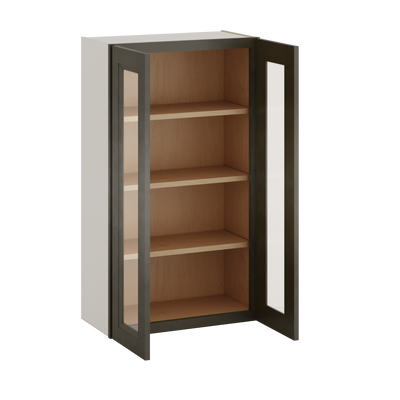 42" Tall Huntington Cinder Double Shaker Glass Ready Wall Cabinet - Double Door 24", 27", 30", 33", 36"