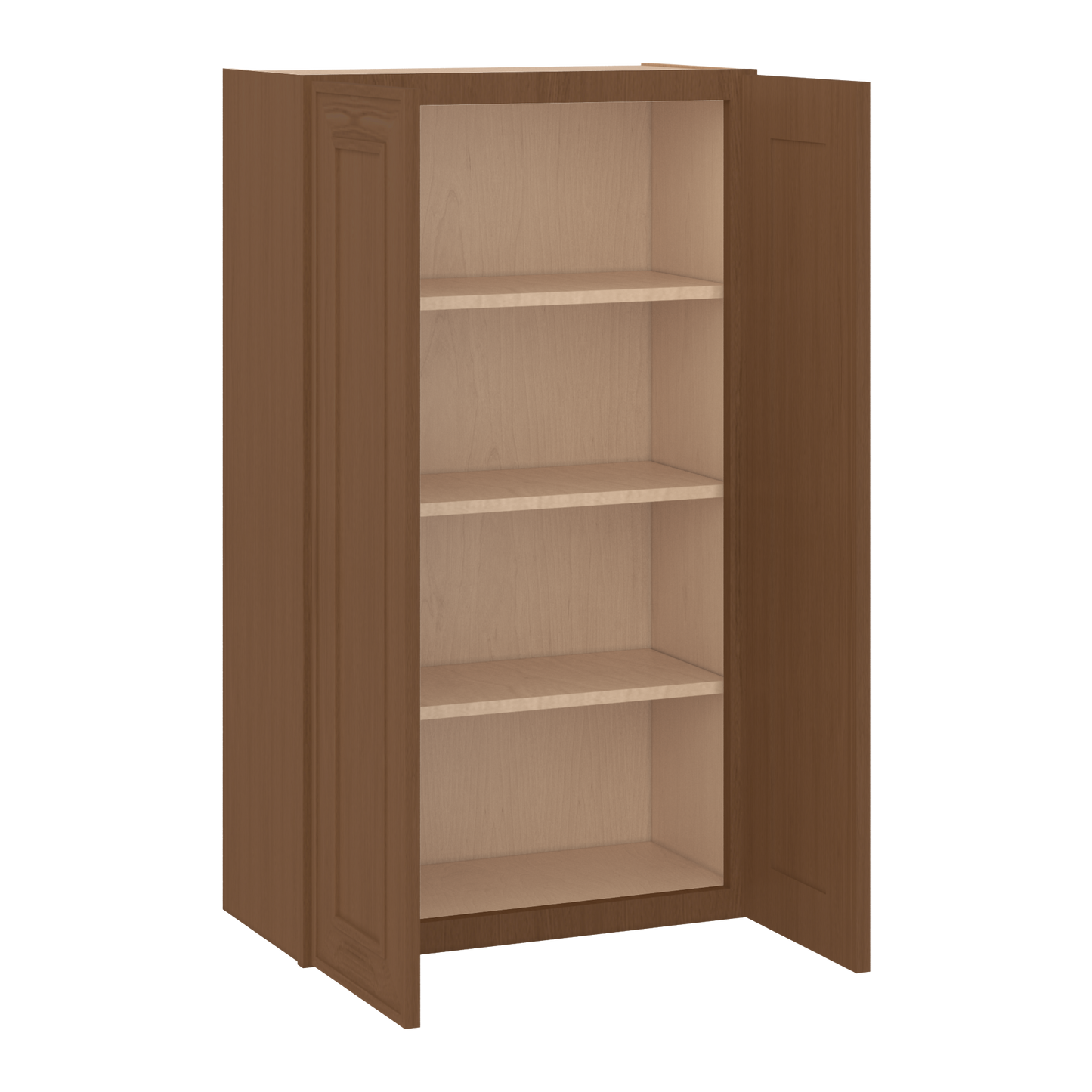 42" Tall Double Door 24", 27", 30", 33" & 36" Wide Elegant Craftsman Mocha Shaker Wall Cabinet