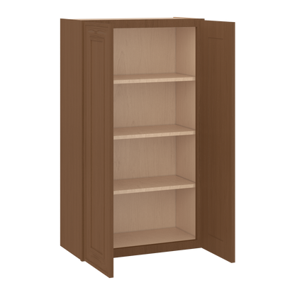 42" Tall Double Door 24", 27", 30", 33" & 36" Wide Elegant Craftsman Mocha Shaker Wall Cabinet