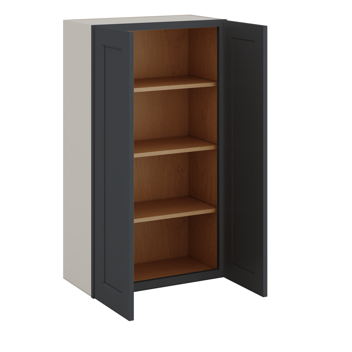 42" Tall Wall Cabinet 15HNS Hermosa Noir Black Shaker 1-1/4" Overlay - Double Door 24", 27", 30", 33", 36"