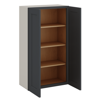 42" Tall Wall Cabinet 15HNS Hermosa Noir Black Shaker 1-1/4" Overlay - Double Door 24", 27", 30", 33", 36"