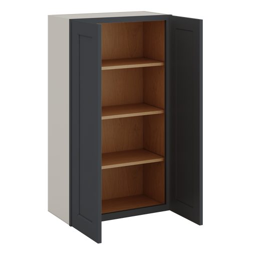 42" Tall Wall Cabinet 15HNS Hermosa Noir Black Shaker 1-1/4" Overlay - Double Door 24", 27", 30", 33", 36"