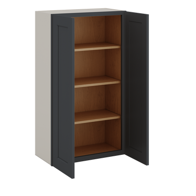 42" Tall Wall Cabinet 15HNS Hermosa Noir Black Shaker 1-1/4" Overlay - Double Door 24", 27", 30", 33", 36"