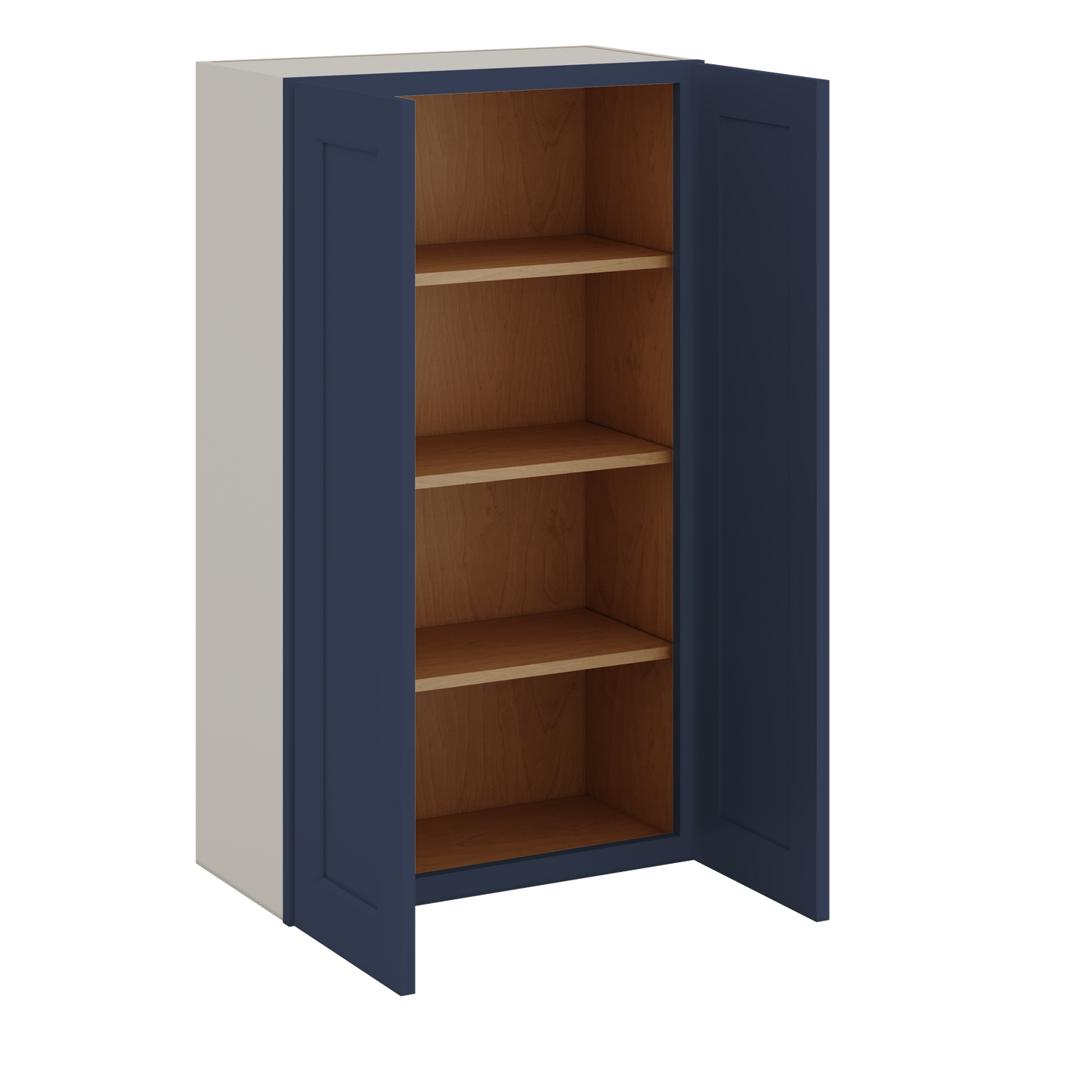 42" Tall NB29- Naval Blue Shaker 1-1/4" Overlay Wall Cabinet - Double Door 24", 27", 30", 33", 36"