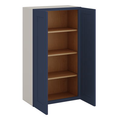 42" Tall NB29- Naval Blue Shaker 1-1/4" Overlay Wall Cabinet - Double Door 24", 27", 30", 33", 36"