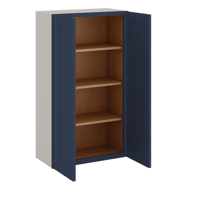 42" Tall 29NB Naval Blue Shaker 1-1/4" Overlay Wall Cabinet - Double Door 24", 27", 30", 33", 36"