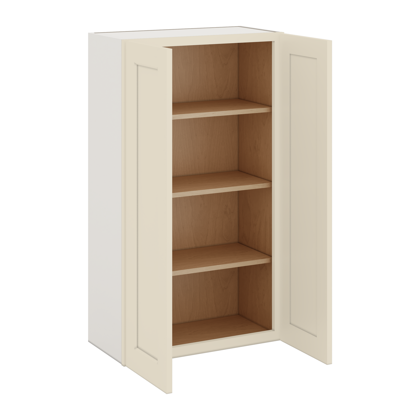42" Tall Manhattan Cream Shaker 1-1/4" Overlay Wall Cabinet - Double Door 24", 27", 30", 33", 36"