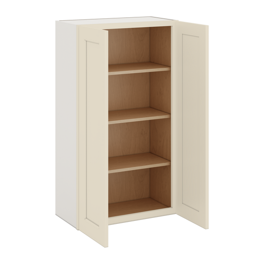 42" Tall Manhattan Cream Shaker 1-1/4" Overlay Wall Cabinet - Double Door 24", 27", 30", 33", 36"