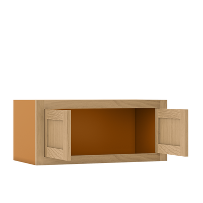 12" Tall Inset Oak Shaker Wall Cabinet - Double Door 24" to 36" Wide - Special Order