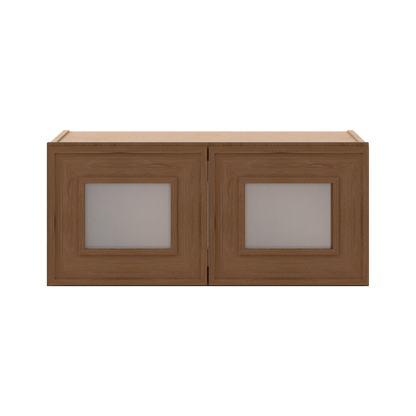 12" Tall 12" Deep - 12", 15", 18", 21", 24", 27", 30", 33" & 36" Wide Glass Door Stacker | Wall Mocha Elegant Oak Craftsman Shaker 1-1/4" Overlay Wall Cabinet