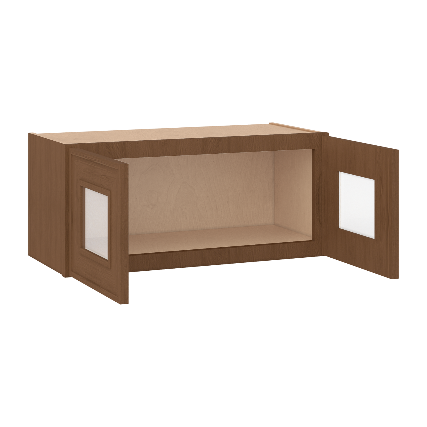 12" Tall 12" Deep - 12", 15", 18", 21", 24", 27", 30", 33" & 36" Wide Glass Door Stacker | Wall Mocha Elegant Oak Craftsman Shaker 1-1/4" Overlay Wall Cabinet