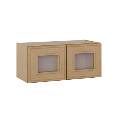 12" Tall 12" Deep Glass Door Stacker | Wall Elegant Oak Craftsman Shaker 1-1/4" Overlay Wall Cabinet -  12", 15", 18", 21", 24", 27", 30", 33" & 36" Wide