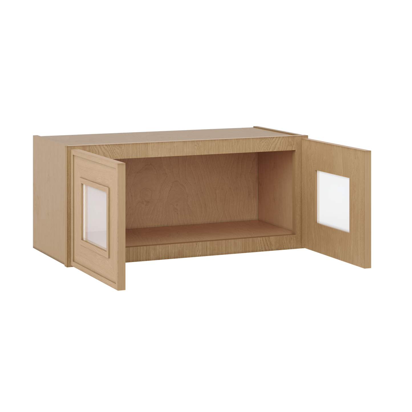 12" Tall 12" Deep Glass Door Stacker | Wall Elegant Oak Craftsman Shaker 1-1/4" Overlay Wall Cabinet -  12", 15", 18", 21", 24", 27", 30", 33" & 36" Wide