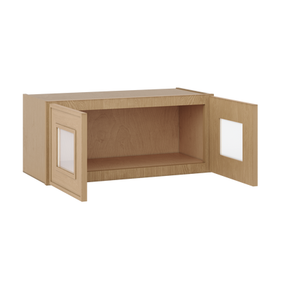 12" Tall 12" Deep Glass Door Stacker | Wall Elegant Oak Craftsman Shaker 1-1/4" Overlay Wall Cabinet -  12", 15", 18", 21", 24", 27", 30", 33" & 36" Wide