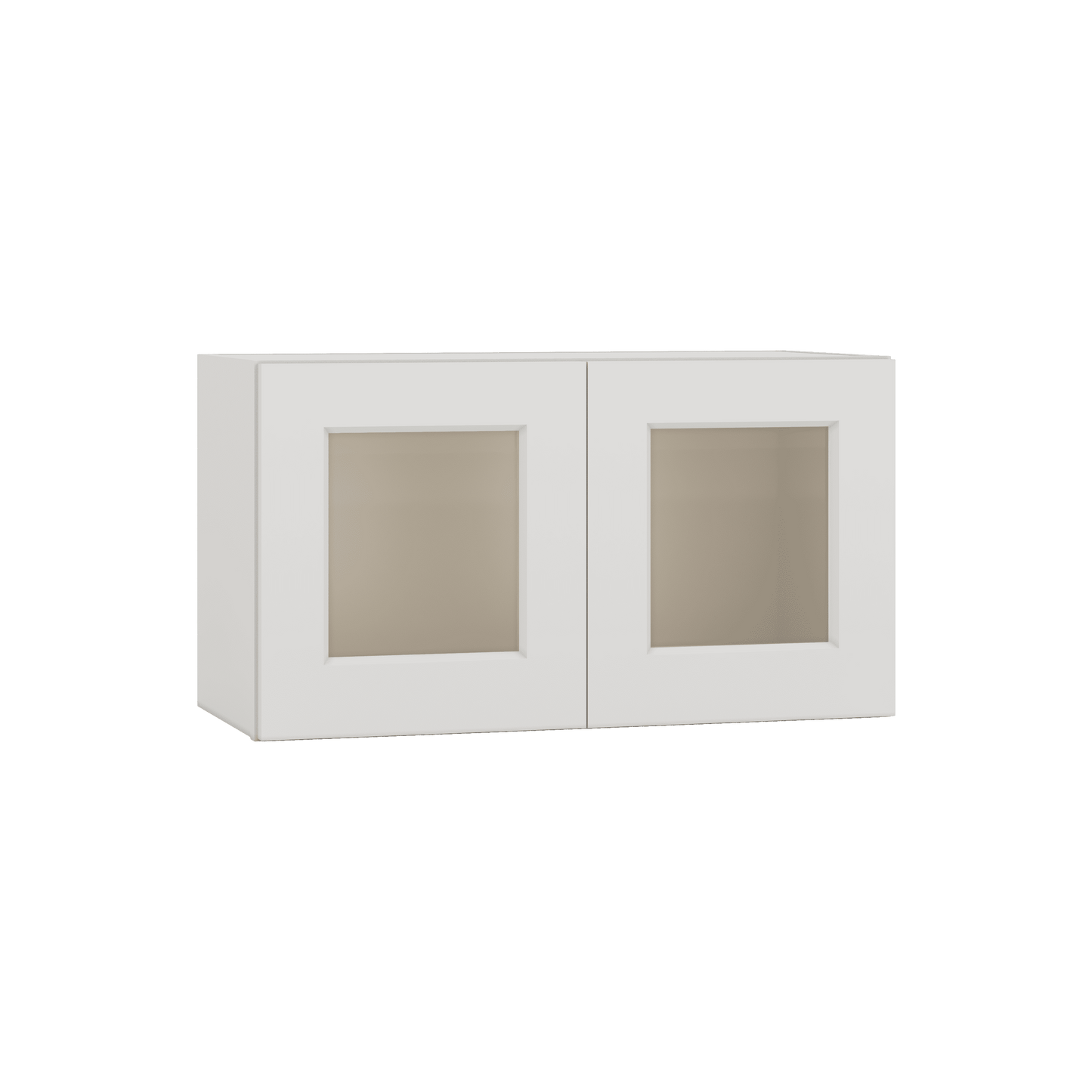 15" Tall 2WS White Shaker Stackable Glass Ready Wall Cabinet - Double Door 24", 27", 30", 33" & 36" Wide