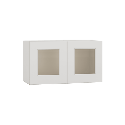 15" Tall 2WS White Shaker Stackable Glass Ready Wall Cabinet - Double Door 24", 27", 30", 33" & 36" Wide