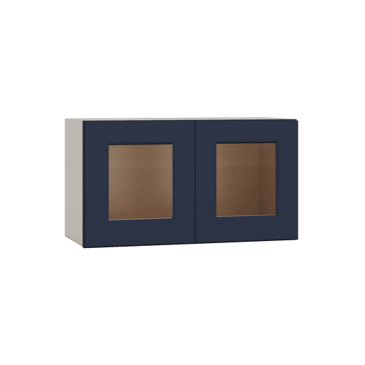 15" Tall NB29- Naval Blue Shaker Stackable Glass Ready Wall Cabinet - Double Door 24", 27", 30", 33" & 36" Wide