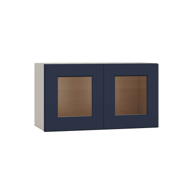 15" Tall 29NB Naval Blue Shaker Stackable Glass Ready Wall Cabinet - Double Door 24", 27", 30", 33" & 36" Wide