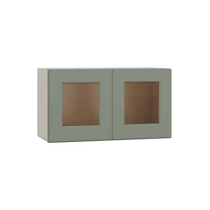 15" Tall Green Shaker Stackable Glass Ready Wall Cabinet - Double Door 24", 27", 30", 33" & 36" Wide