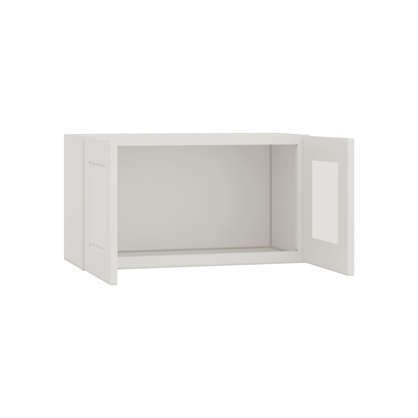 15" Tall 2WS White Shaker Stackable Glass Ready Wall Cabinet - Double Door 24", 27", 30", 33" & 36" Wide