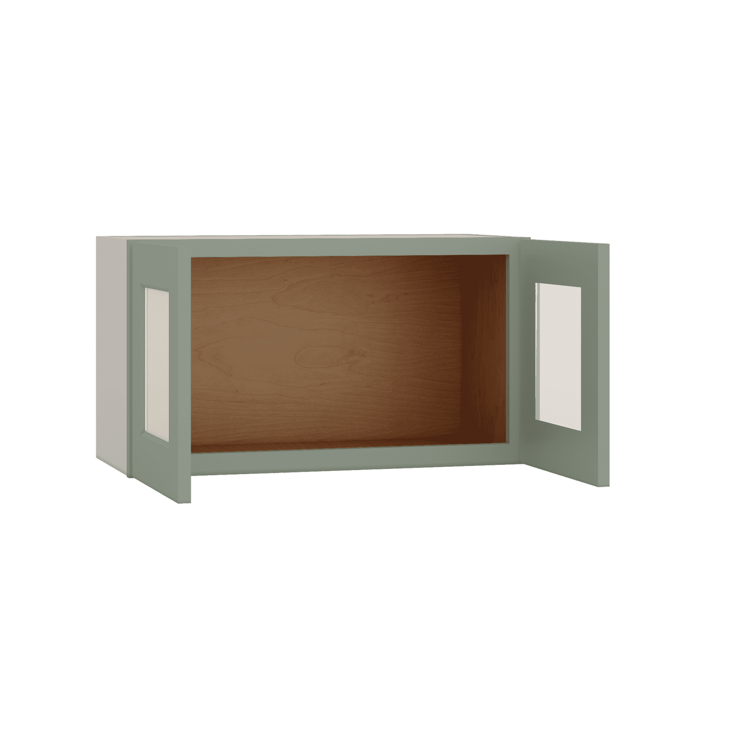15" Tall Green Shaker Stackable Glass Ready Wall Cabinet - Double Door 24", 27", 30", 33" & 36" Wide