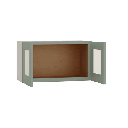15" Tall Green Shaker Stackable Glass Ready Wall Cabinet - Double Door 24", 27", 30", 33" & 36" Wide